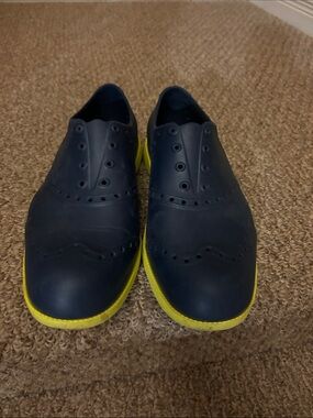 Biion Men's Navy Casual Wingtip Shoes with Yellow Soles Golf Shoes Size 8